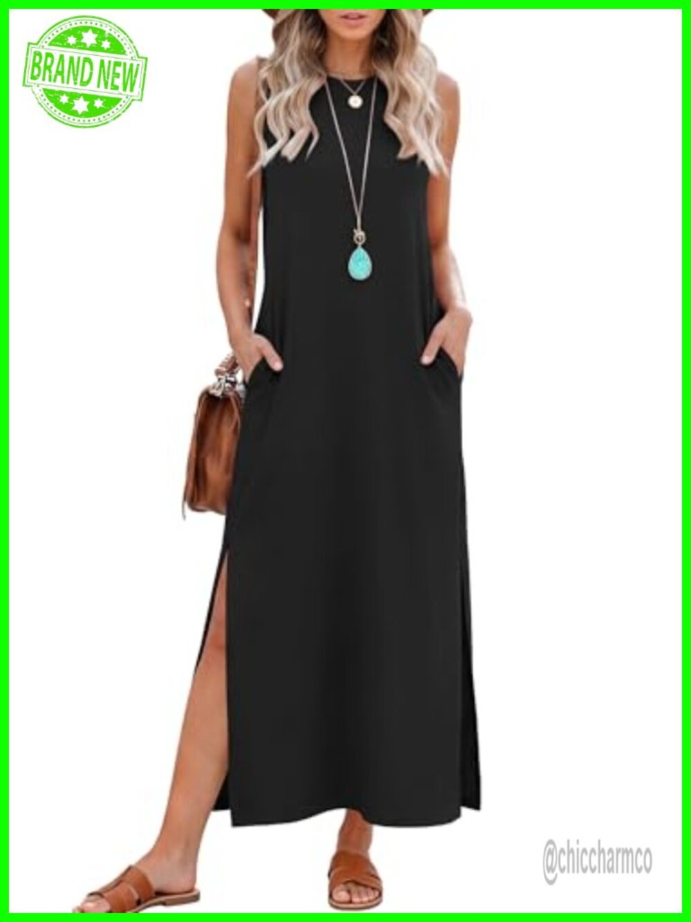 Sleeveless Maxi Dress with Pockets Wrinkle-Free Flattering Fit Summer